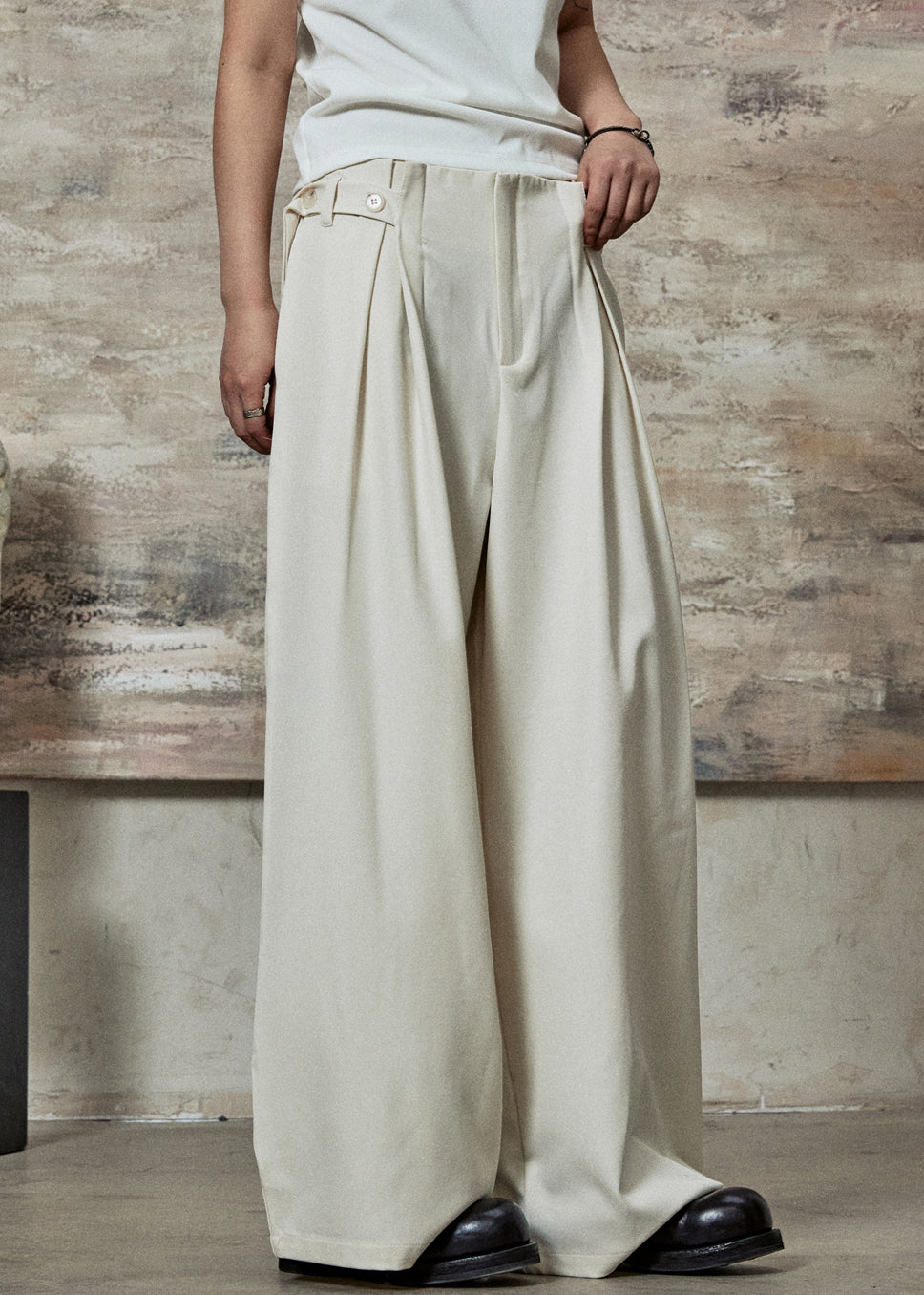 Women's High Waist Wide Leg Pants Elastane Apricot - OutfitLondon