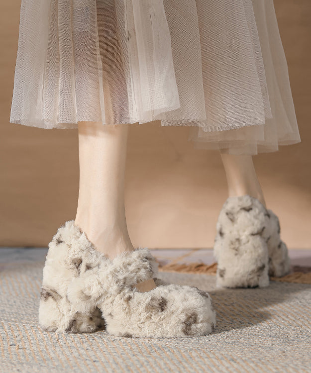 Women's Faux Fur Heels Buckle Strap 9cm Heel - OutfitLondon