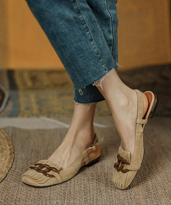 Women's Suede Water Sandals Rubber Sole Cushioned Insole Apricot - OutfitLondon