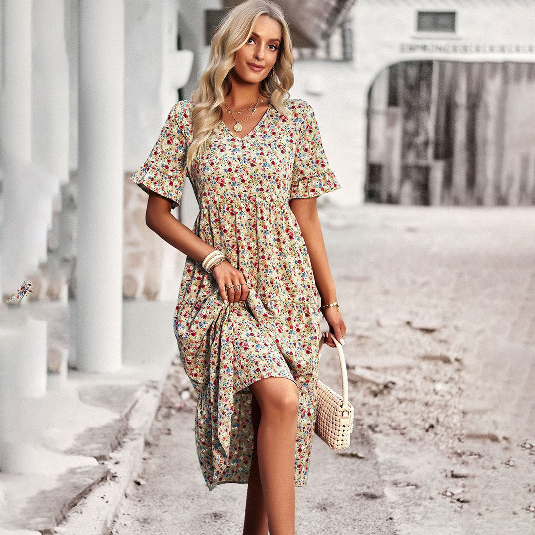 Beautiful Floral Knee Length Women's Dress - OutfitLondon