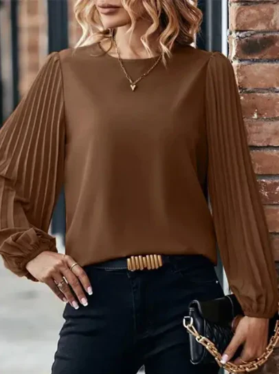 Floral Round Neck Peasant Blouse with Ruffled Sleeves