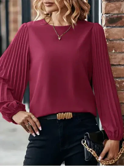 Floral Round Neck Peasant Blouse with Ruffled Sleeves