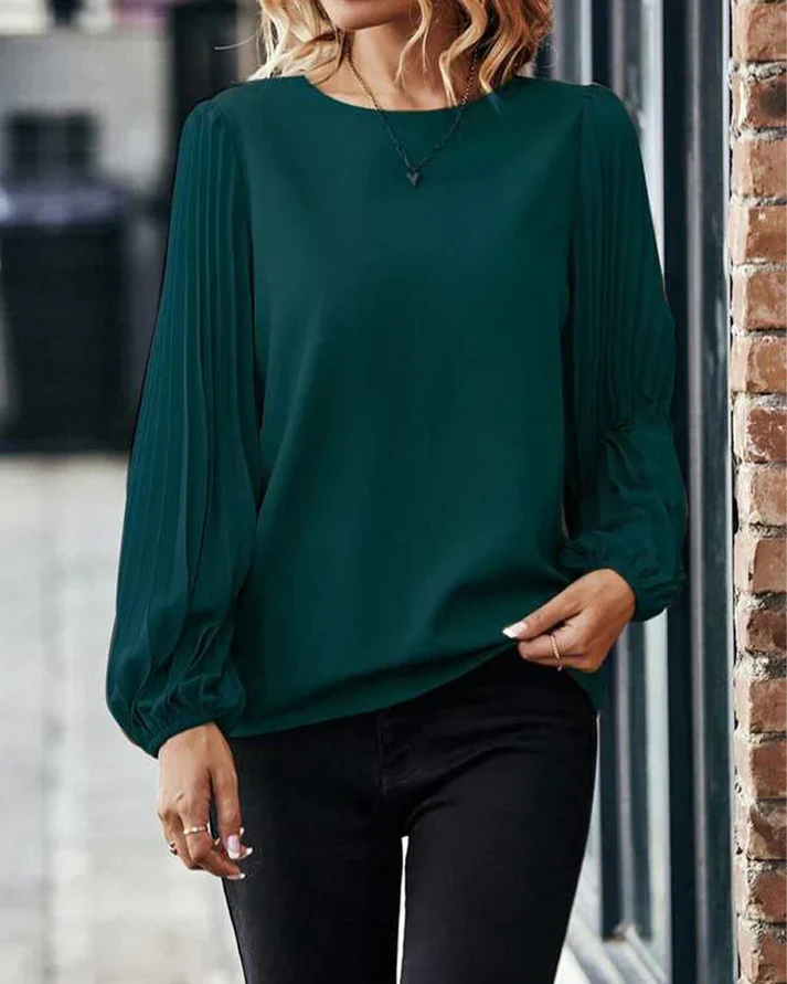 Floral Round Neck Peasant Blouse with Ruffled Sleeves