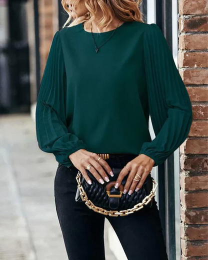 Floral Round Neck Peasant Blouse with Ruffled Sleeves