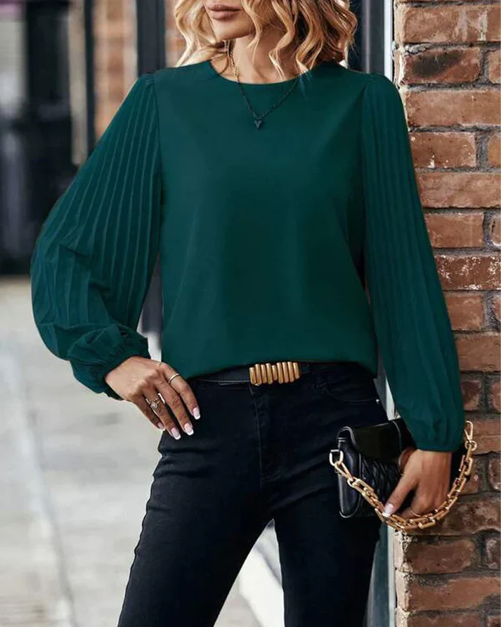 Floral Round Neck Peasant Blouse with Ruffled Sleeves - OutfitLondon