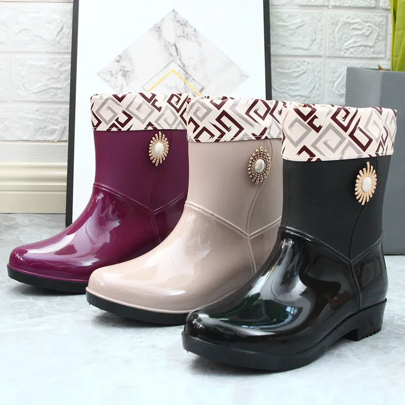 Waterproof Insulated Mid Calf Rain Boots for Women