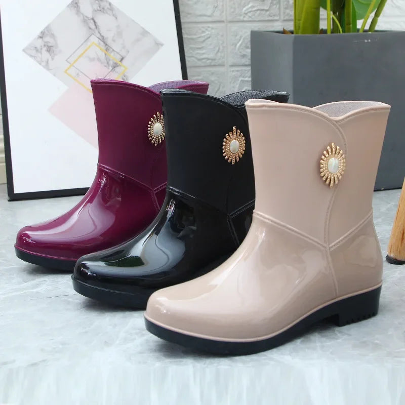 Waterproof Insulated Mid Calf Rain Boots for Women