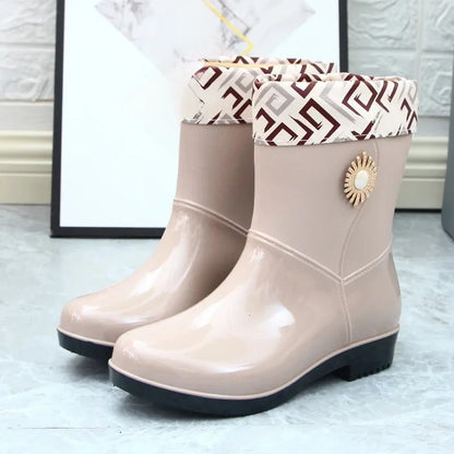 Waterproof Insulated Mid Calf Rain Boots for Women