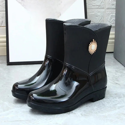 Waterproof Insulated Mid Calf Rain Boots for Women