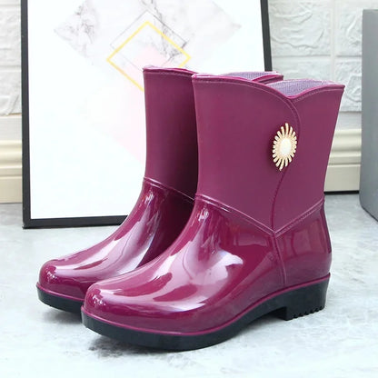 Waterproof Insulated Mid Calf Rain Boots for Women