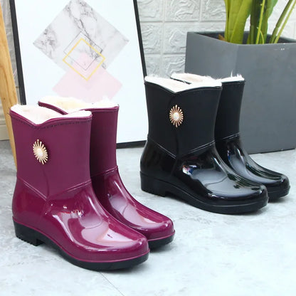 Waterproof Insulated Mid Calf Rain Boots for Women