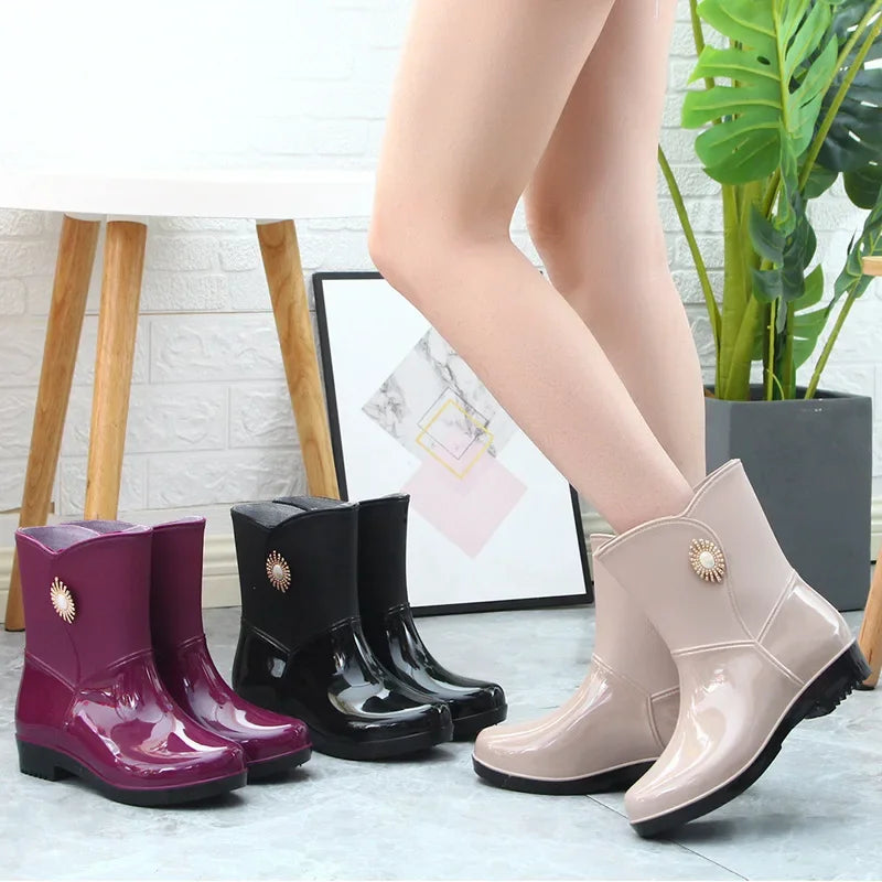 Waterproof Insulated Mid Calf Rain Boots for Women - OutfitLondon