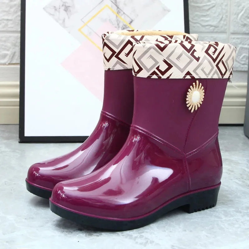 Waterproof Insulated Mid Calf Rain Boots for Women