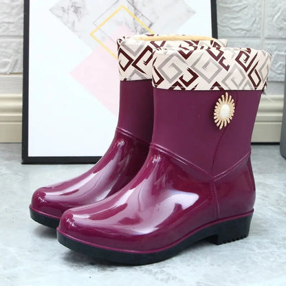 Waterproof Insulated Mid Calf Rain Boots for Women