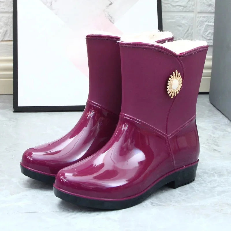 Waterproof Insulated Mid Calf Rain Boots for Women