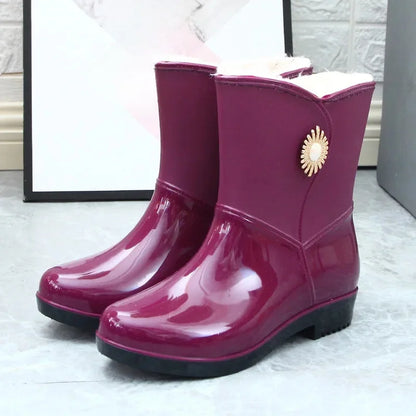 Waterproof Insulated Mid Calf Rain Boots for Women