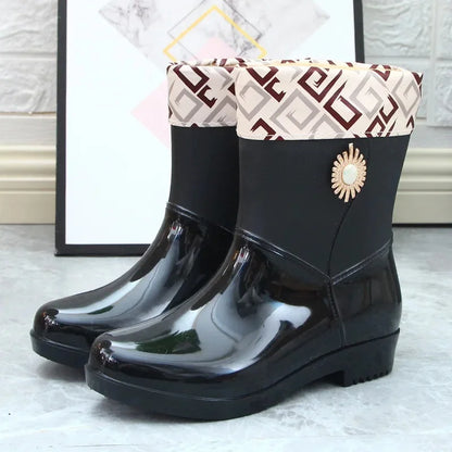 Waterproof Insulated Mid Calf Rain Boots for Women