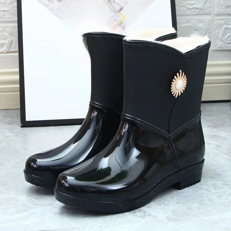 Waterproof Insulated Mid Calf Rain Boots for Women