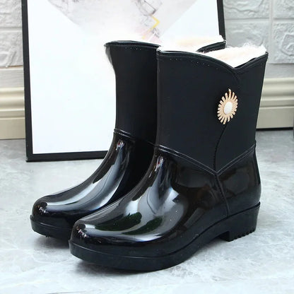 Waterproof Insulated Mid Calf Rain Boots for Women