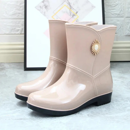 Waterproof Insulated Mid Calf Rain Boots for Women