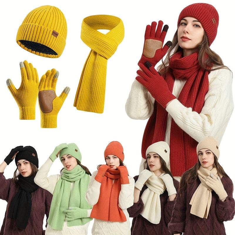 Warm Winter Accessories Kit with Hat, Scarf, Gloves Set
