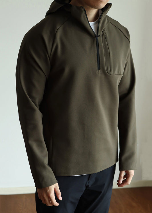 Men's Army Green Zip Hoodie Soft Cotton Blend - OutfitLondon