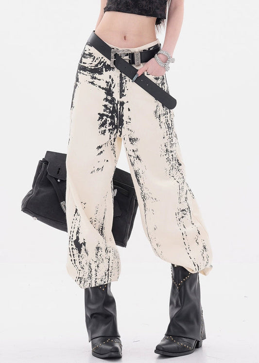 Women's High Waist Denim Pants Apricot Print - OutfitLondon