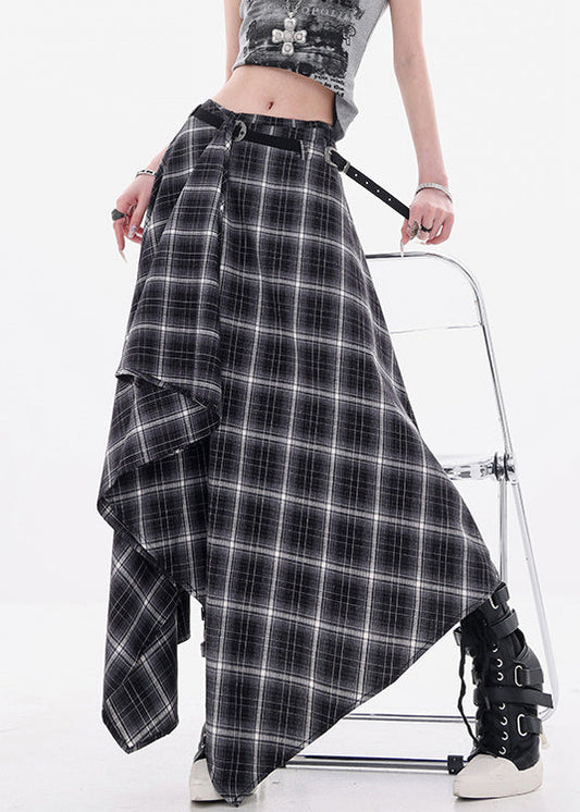 Women's Asymmetric Plaid Cotton Skirt Fitted Waist - OutfitLondon