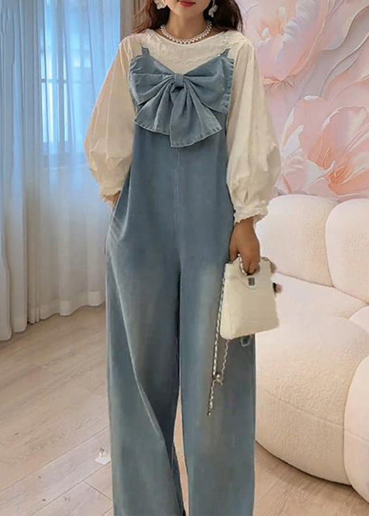 Women's Denim Jumpsuit Wide Leg Sleeveless With Pockets - OutfitLondon