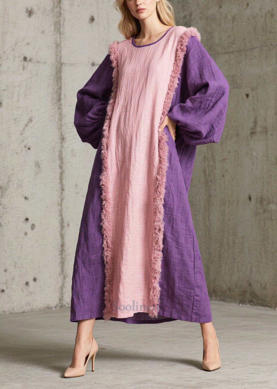 Women's Faux Fur Patchwork Dress Oversized Plush Texture - OutfitLondon