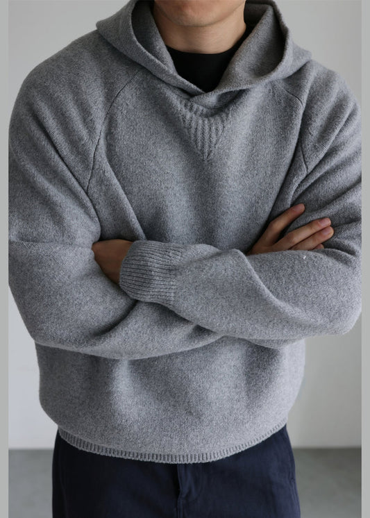 Men's Thick Wool Hoodie Grey Warm Winter Pullover - OutfitLondon