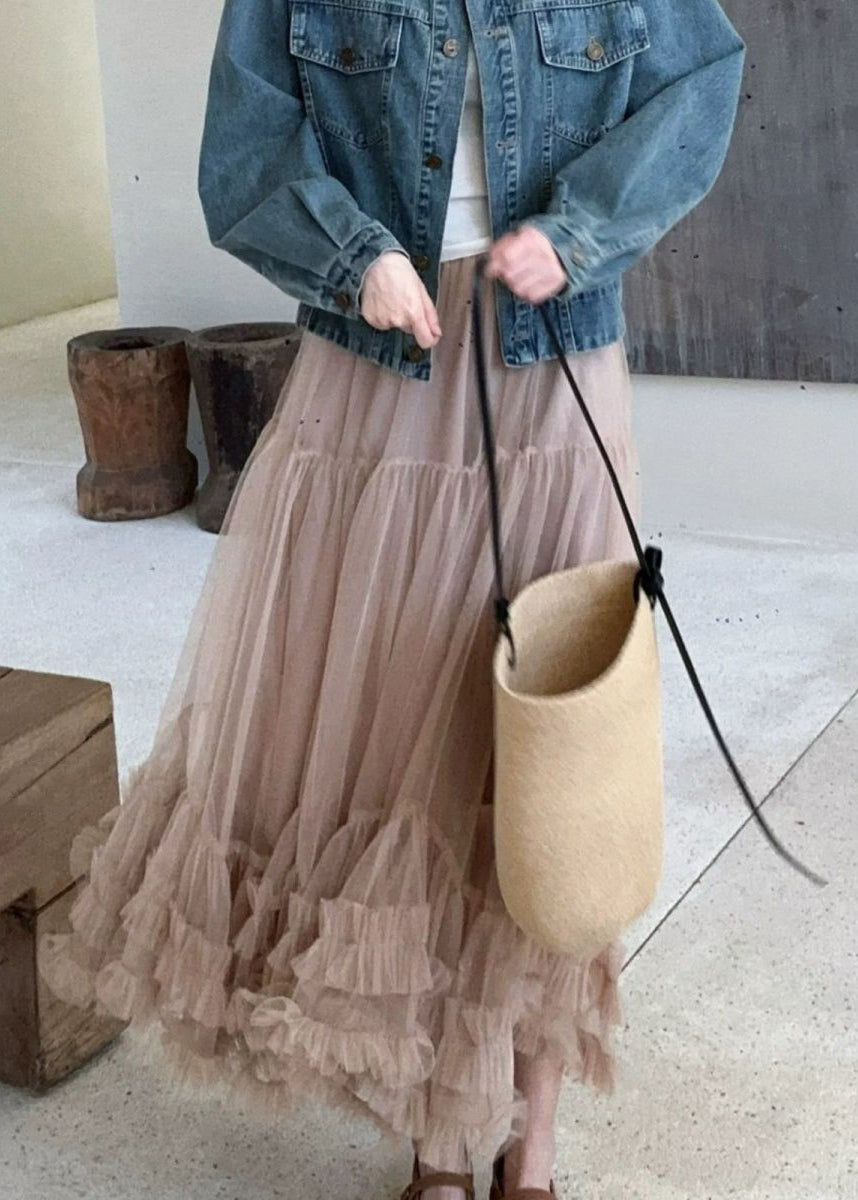 Women's Tulle Ruffle Skirt Elastic Waist Olive Green - OutfitLondon