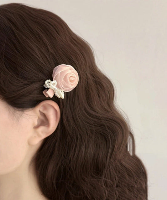 Women's Pink Silk Hair Pin with Pearl Accent - OutfitLondon