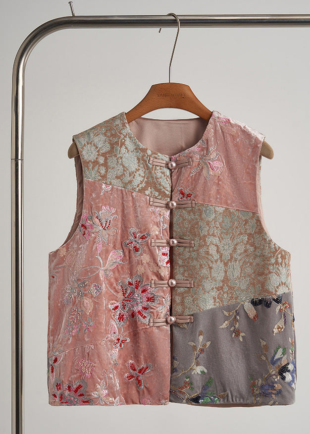 Women's Silk Velvet Vest Pearl Embroidered Autumn - OutfitLondon