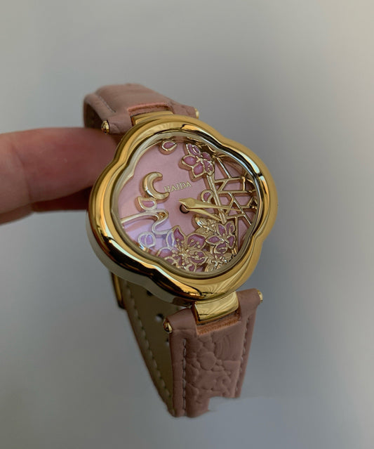Women's Rose Pink Leather Quartz Watch Metal Case 19cm Band - OutfitLondon
