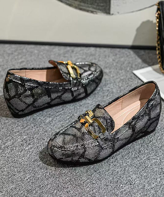 Women's Wedge Moccasins Black Faux Leather Comfort - OutfitLondon