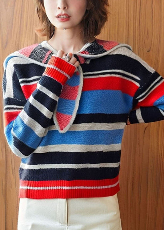 Women's Patchwork Knit Sweater Artistic Stripes Autumn - OutfitLondon