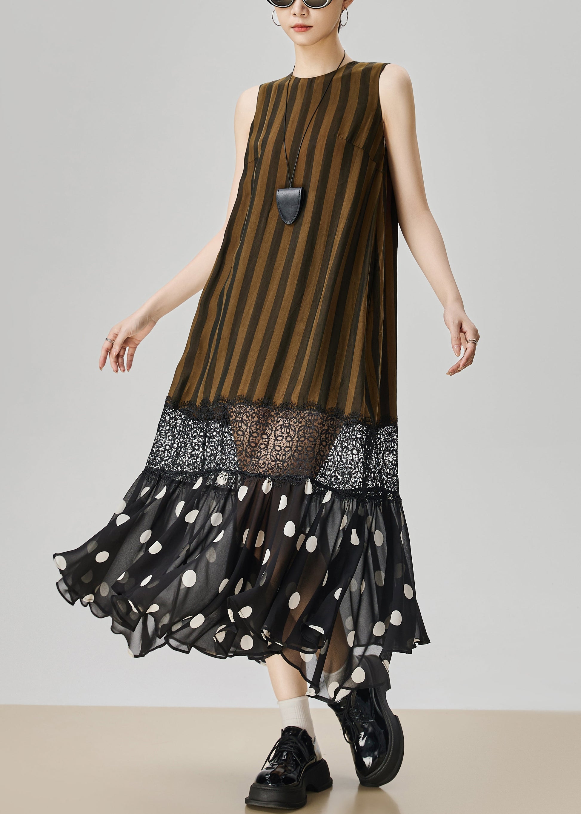 Women's Lace Patchwork Dress Cotton Blend Sleeveless - OutfitLondon