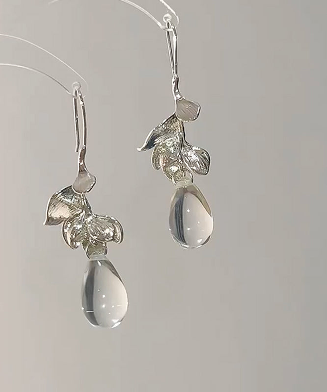 Women's Glass Earrings White Leaf Design - OutfitLondon