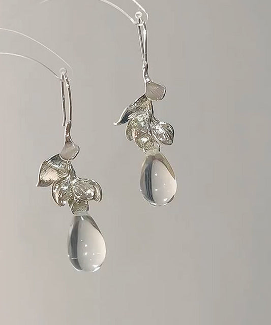 Women's Glass Earrings White Leaf Design - OutfitLondon