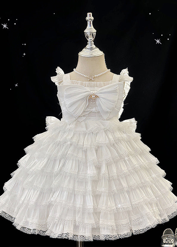 Girls Tulle Maxi Dress Spaghetti Strap White Patchwork - OutfitLondon