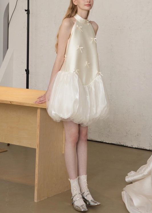 Women's Silk Blend Evening Dress Sleeveless White - OutfitLondon