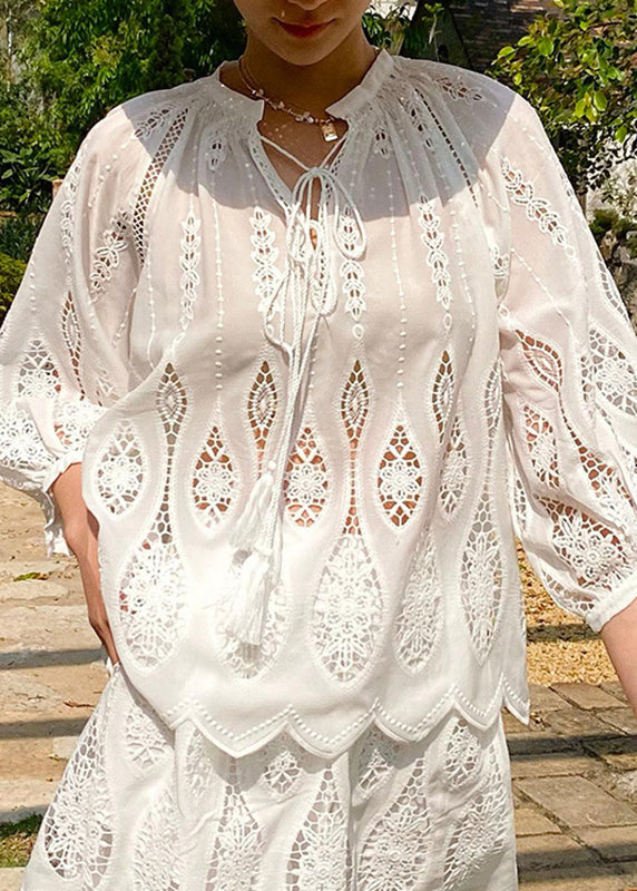 Women's Cotton Embroidered Shirt White Lightweight - OutfitLondon