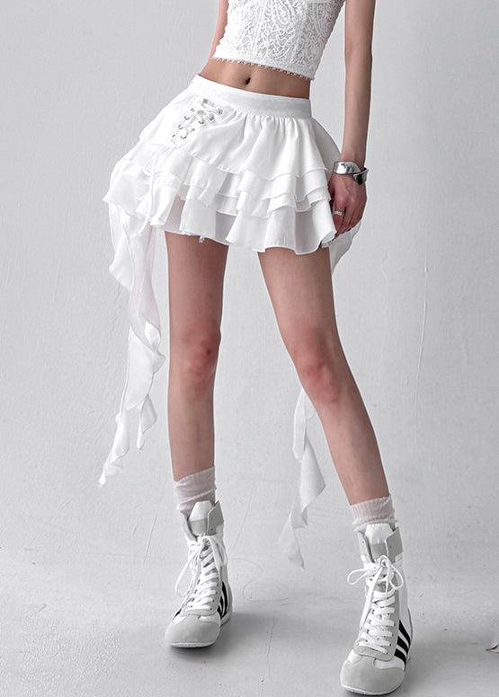 Women's Cotton Asymmetric Skirt Flowy White - OutfitLondon