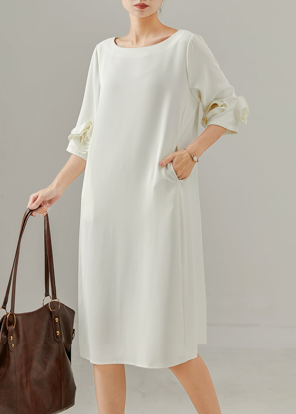 Women's Silk Chiffon Summer Dress Lightweight White - OutfitLondon