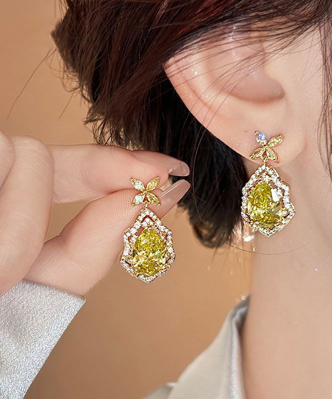 Gold Plated Copper Four Leaf Clover Dangle Earrings - OutfitLondon