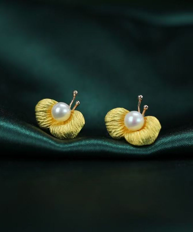 Women's Yellow Gold Plated Sterling Silver Pearl Earrings - OutfitLondon