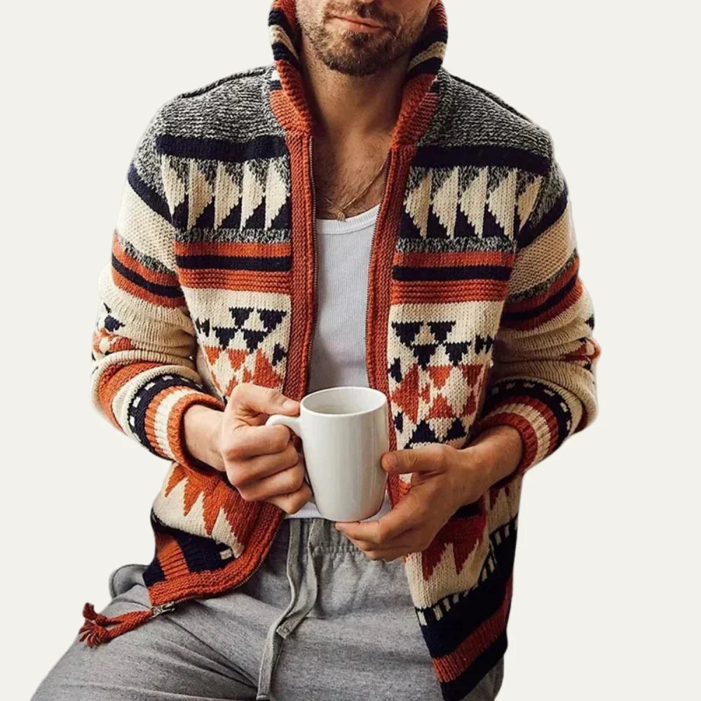 Men's Patterned Crew Neck Zip Sweater - OutfitLondon