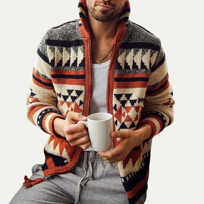Men's Patterned Crew Neck Zip Sweater - OutfitLondon