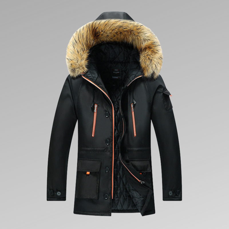 Warm Insulated Men's Snow Parka Coat with Faux Fur Hood - OutfitLondon